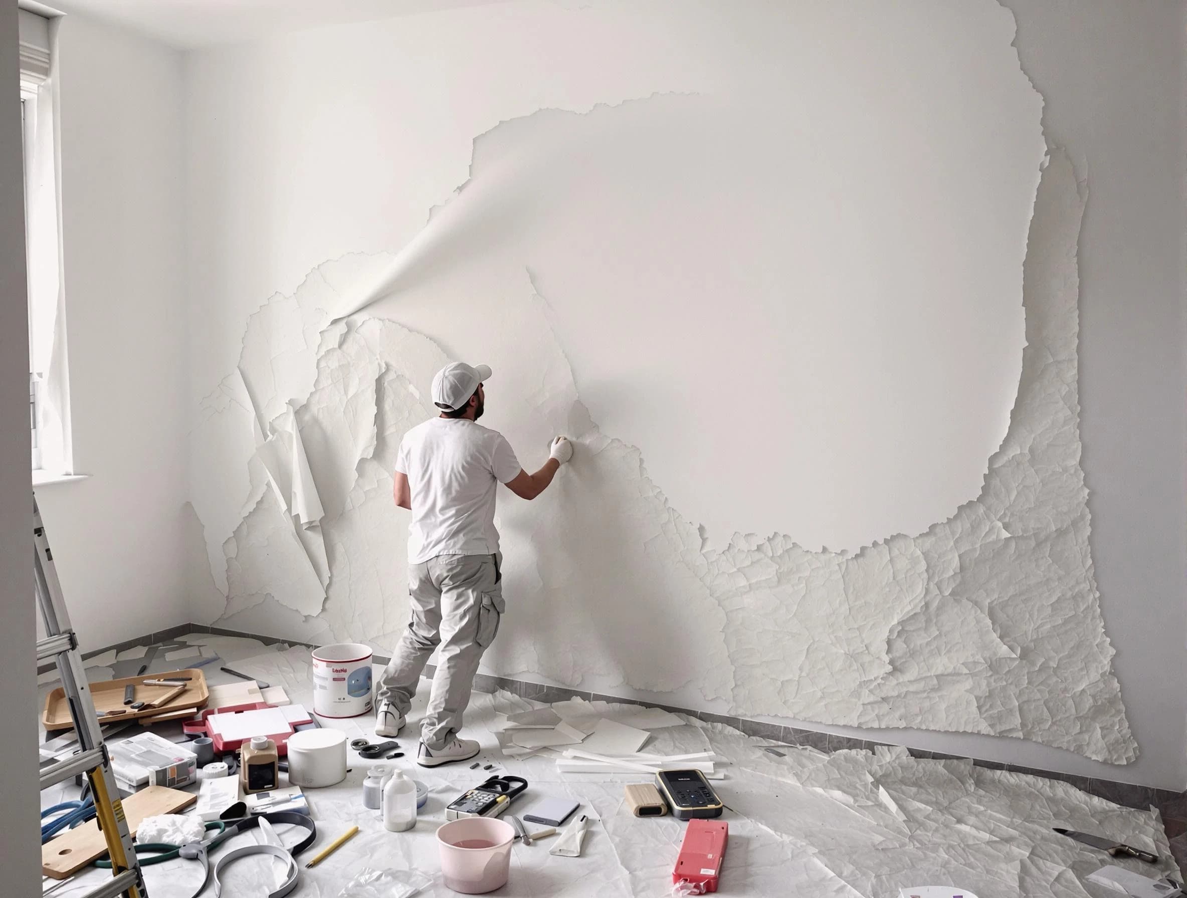Removing old wallpaper to reveal clean walls by Brook Park House Painters in Brook Park